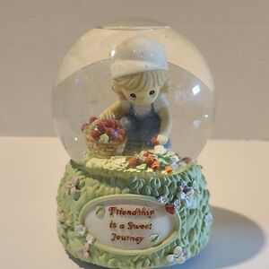 Precious Moments Friendship Snow Globe Figurine - Girl with Basket of Flowers